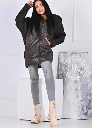 Зимняя стильная куртка кокон oversize с капюшоном / шоколад