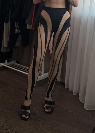 Лосини чорні бежеві mugler розмір xs/s
