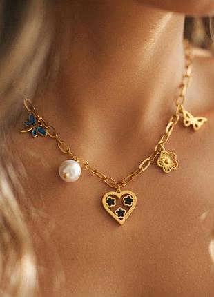 Колье «azure heart» с ажурными цветами из нержавеющей стали