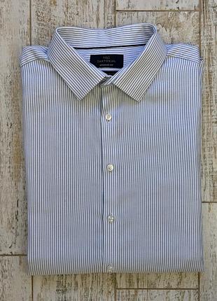 Чоловіча біло-блакитна бавовняна сорочка у смужку m&s sartorial regular fit xl-xxl (52-54)