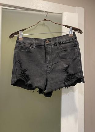 Джинсовые, рваные шорты мом mom, hollister, высокая посадка