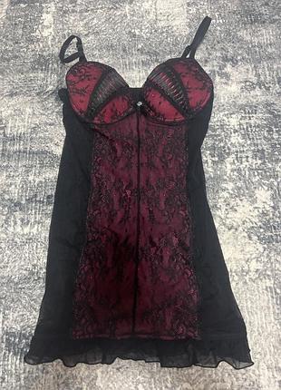 Жіночий чорний пеньюар з мереживом і чашками h&m розмір 38/ м
