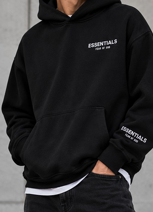 Чоловіче худі fear of god essentials чорне оверсайз s з капюшоном