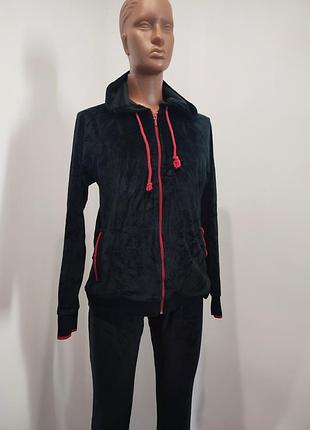 Черная хлопковая велюровая кофта худи sport savvy, р. m-l (на бирке s)