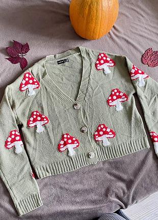 🍄 жіночий кардиган shein з грибочками мухоморами , розмір m