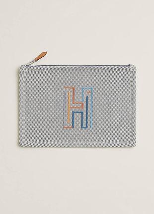 Hermès h labyrinthe, косметичка, оригінал, нова, сіра 3