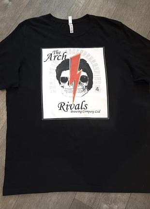 Черная футболка мерч принт «the arch rivals brewing company», с изображением черепа в стиле девида боковые размер 2xl-3xl