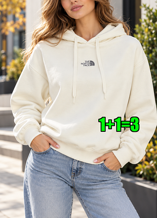 🤩1+1=3 фирменный утепленный женский худи айвори свитер флис the norht face, размер 44 - 46
