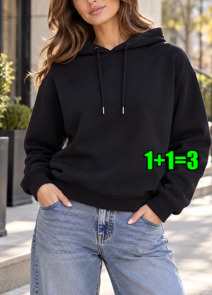 🤩1+1=3 шикарне чорне жіноче утеплене худі фліс светр f&f, розмір 44 - 46
