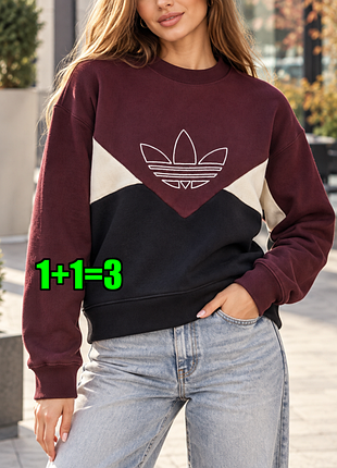 🤩1+1=3 фирменный женский утепленный свитшот флиси свитер adidas оригинал, размер 48 - 50
