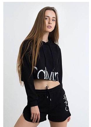 Худи calvin klein черное укороченное тонкое для танцев xs