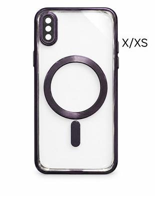 Чохол apple для iphone x/xs прозорий з фіолетовим магнітним кільцем