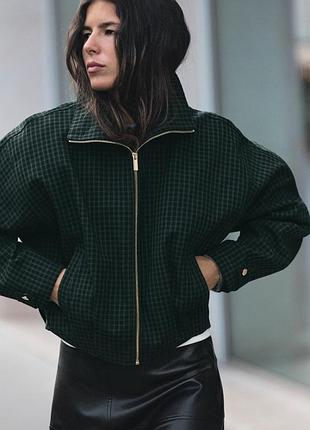 Куртка-бомбер женская хаки в клетку zara new
