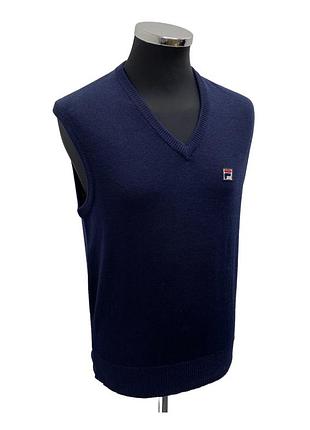 Темно-синій в'язаний жилет (вінтаж безрукавка) fila, 100% вовна