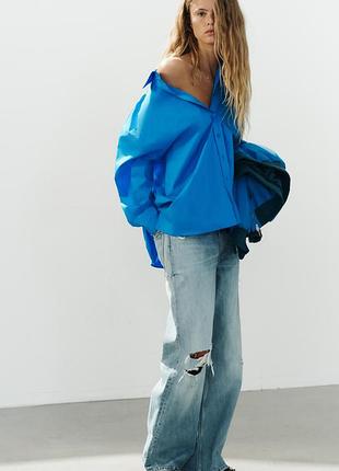Синяя женская поплина оверсайз zara new