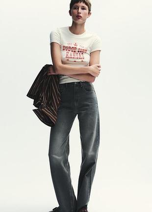 Серые wide leg full length джинсы от zara