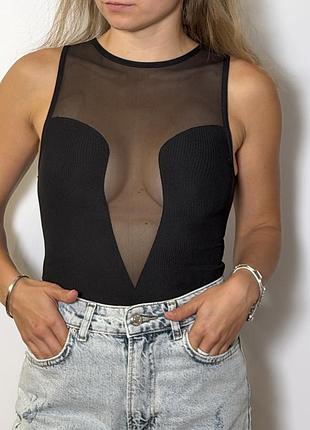 Жіноче боді zara чорне з сіточкою