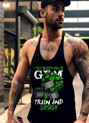 Майка чоловіча з вузькими бретелями "incredible gym" чорна xl
