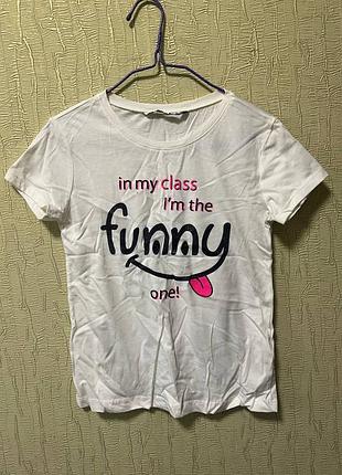 Біла футболка lc waikiki (lcw teen) з написом «in my class i'm the funny one!»