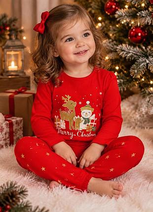 Новорічний комплект 92 розмір для дівчинки 2 роки червоний merry christmas