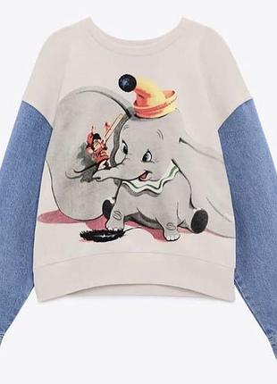 Світшот жіночий zara disney dumbo білий з синім, розмір s-m