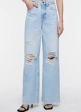 Джинси жіночі широкі wide leg рвані блакитні xl