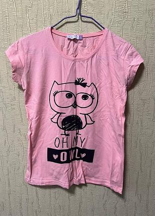 Рожева футболка olko з принтом сови та написом «oh my owl»