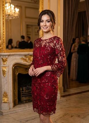 Сукня laura ashley мереживна з вишивкою та паєтками, бордово-червона, uk 16 / eur 42