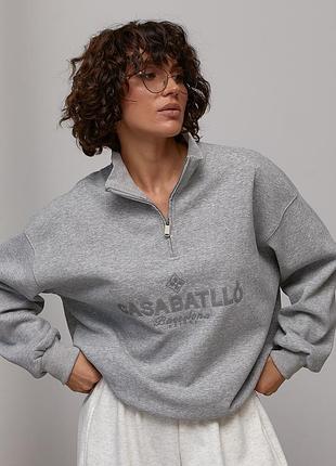 Теплий світшот oversize з вишитим написом