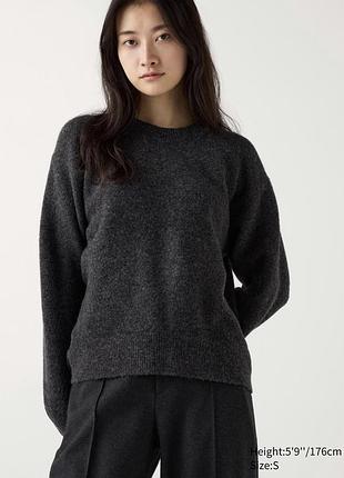 Джемпер жіночий uniqlo з пряжі «суфле» soufflé yarn crew neck jumper сірий, розмір s