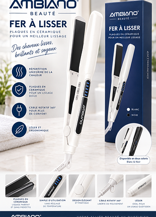 Выпрямитель для волос ambiano beauté ceramic led (европа) - черный / белый