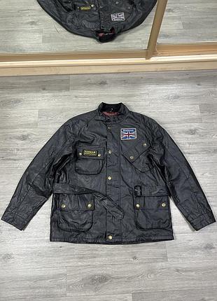 Оригинальная мужская вощеная мото-куртка barbour international union jack wax jacket black, размер xxl (black flag biker belted)