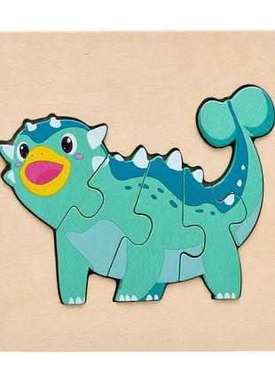 Деревянный пазл-вкладыш "динозавр" wd13117(turquoise-3) размер 10,5х10,5 см, 5 деталей