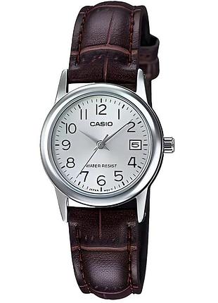 Жіночий годинник casio ltp-v002l-7b2 шкіряний ремінець сріблястий циферблат