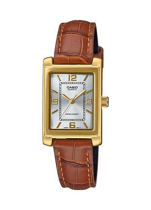 Женские часы casio ltp-1234gll-7a кожаный ремешок серебристый циферблат