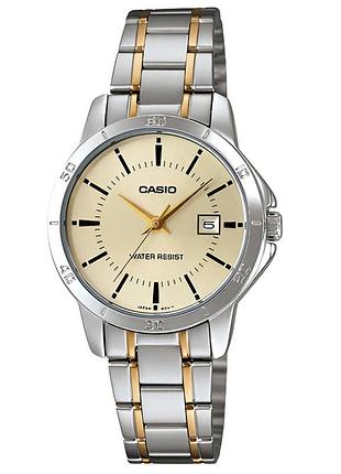 Женские часы casio ltp-v004sg-9a стальной браслет золотистый циферблат