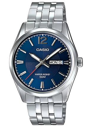 Чоловічий годинник casio mtp-1335d-2a сталевий браслет синій циферблат