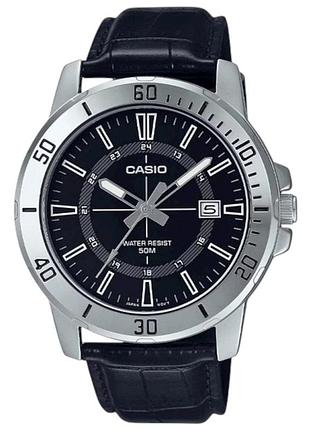 Мужские часы casio mtp-vd01l-1c кожаный ремешок чёрный циферблат