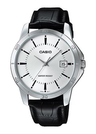 Мужские часы casio mtp-v004l-7a кожаный ремешок серебристый циферблат