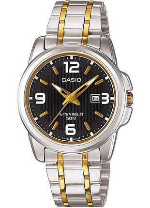 Жіночий годинник casio ltp-1314sg-1a сталевий браслет чорний циферблат