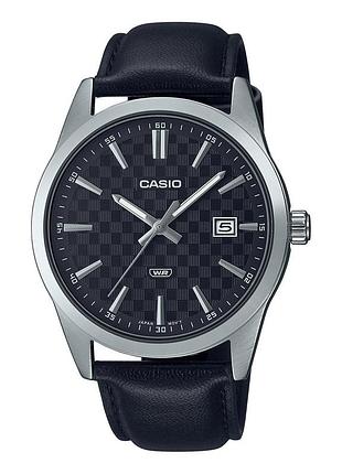 Мужские часы casio mtp-vd03l-1a кожаный ремешок чёрный циферблат