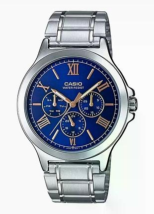 Чоловічий годинник casio mtp-v300d-2a сталевий браслет синій циферблат