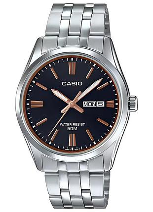 Чоловічий годинник casio mtp-1335d-1a2 сталевий браслет чорний циферблат