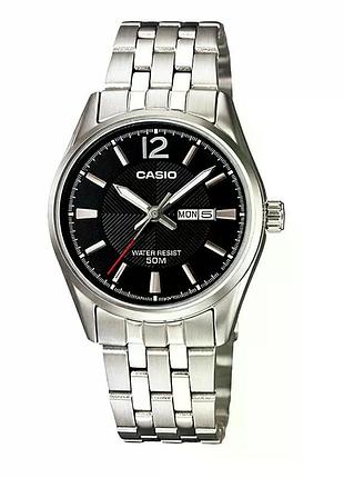 Жіночий годинник casio ltp-1335d-1a сталевий браслет чорний циферблат