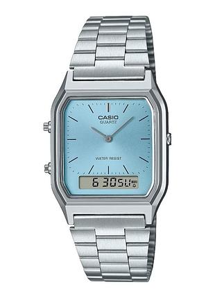 Годинник унісекс casio vintage aq-230a-2a1 сталевий браслет блакитний циферблат