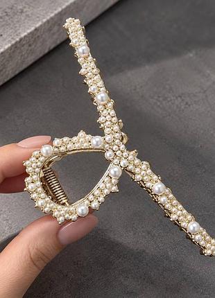 Заколка-краб для волос «pearl elegance» с жемчугом и золотистой основой (11,5 × 4,5 см)