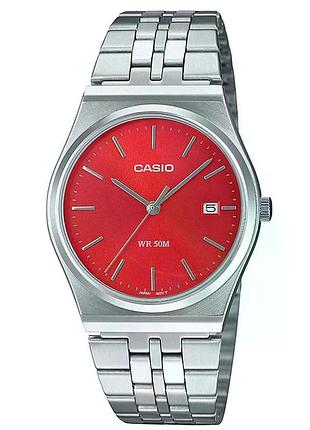 Чоловічий годинник casio mtp-b145d-4a2 сталевий браслет червоний циферблат