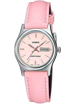 Жіночий годинник casio ltp-v006l-4b шкіряний ремінець рожевий циферблат