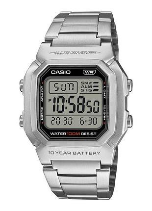 Мужские электронные часы casio w-800hd-1a стальной браслет серый дисплей