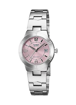 Жіночий годинник casio ltp-1241d-4a сталевий браслет рожевий циферблат